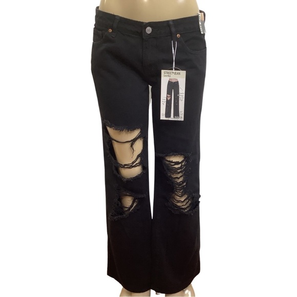 S.O.N.G. Size 9 Black Street Ripped Jean Low Rise New With Tags - Picture 1 of 8